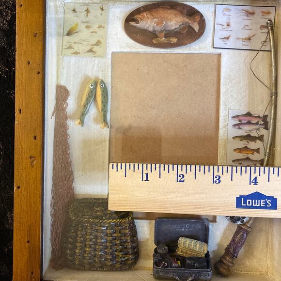 Fishing Shadow Box Frame HEAVY Cabin Textured Rustic Decor mancave Fathers Day - Picture 4 of 11